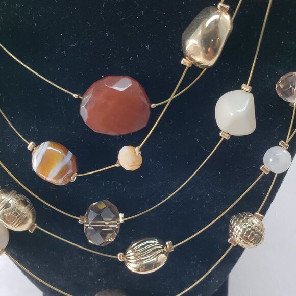 Gold tone Layered colorful Beaded Statement Necklace w/ Matching Earrings Women - Picture 8 of 9